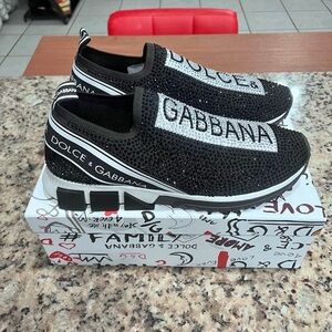 Dolce & Gabbana Black and White Crystal Slip-Ons